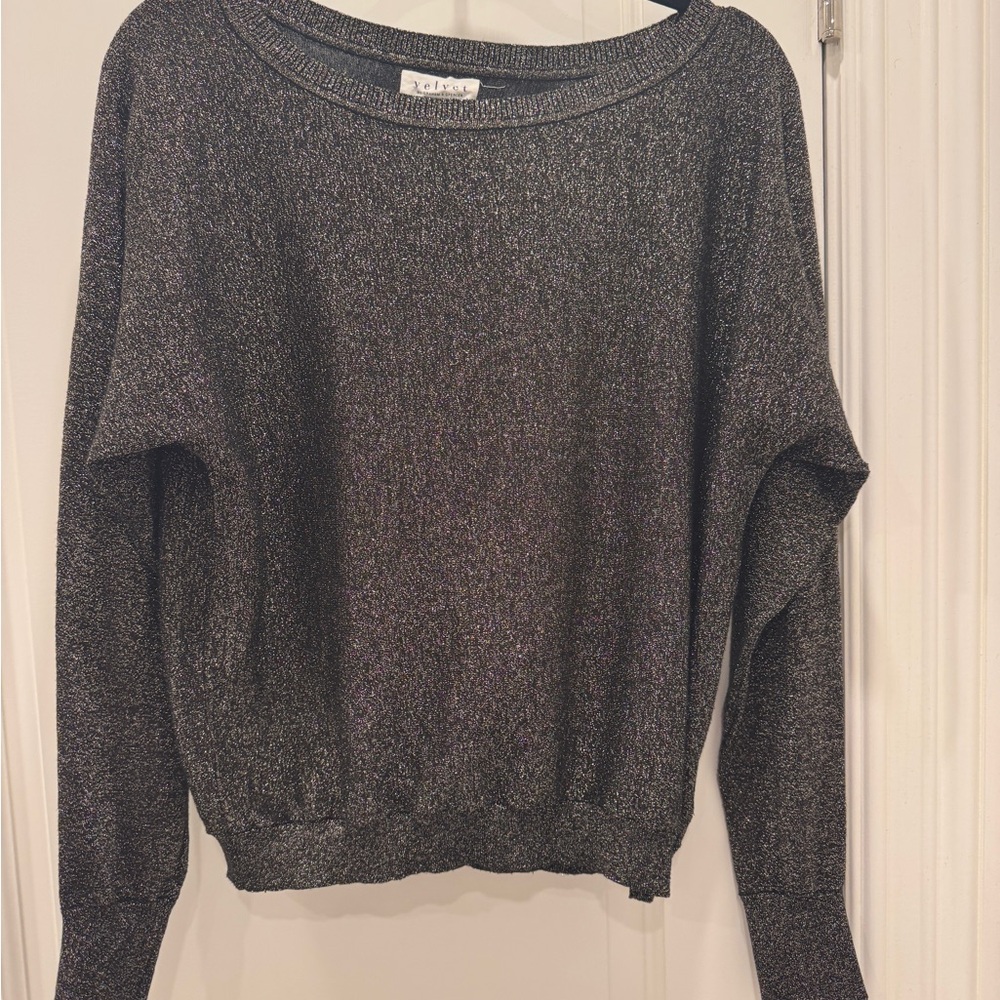 Velvet Black and Gold Shiny Crew Neck Sweater Classic Knit Design
